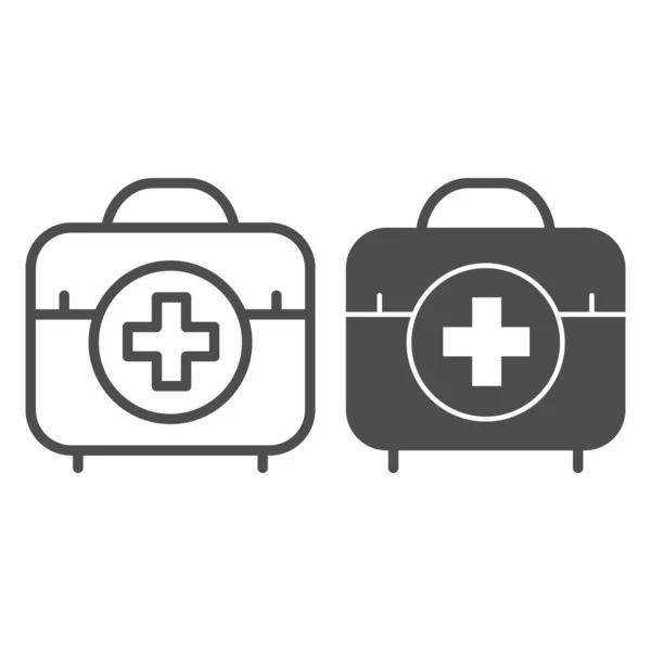 Línea del botiquín de primeros auxilios e icono de glifo. Ilustración de vectores de bolsas médicas aisladas en blanco. Doctor maleta bosquejo diseño de estilo, diseñado para la web y la aplicación. Eps 10 . — Vector de stock