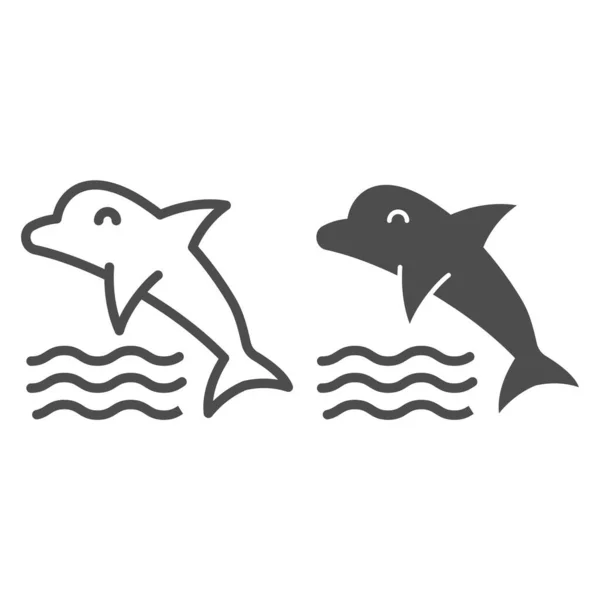 Linia delfinów i ikona glifów. Ilustracja wektora zwierząt wodnych izolowana na białym. Delfin skoków do projektu w stylu zarys wody, przeznaczony do sieci web i aplikacji. Eps 10. — Wektor stockowy