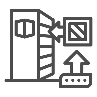 Mal ve kutu satışı simgesi, teslimat ambalaj lojistik sembolü, kutucuk yönlü ok vektör işaretli depo rafları, depolama ekipmanı simgesi. Vektör grafikleri.