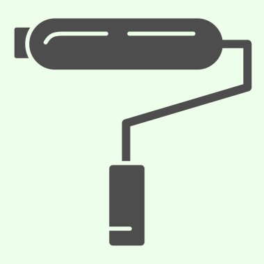 Paten katı ikonu. Beyaz arka planda boya silindiri kabartma stili piktogram yenileniyor. Mobil konsept ve web tasarımı için inşaat ve inşa araçları tabelaları. Vektör grafikleri.