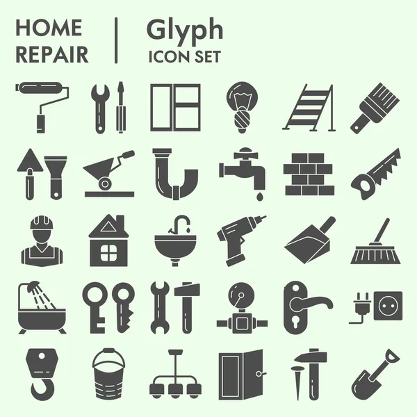 Sada pevných ikon pro opravy domů, sbírka symbolů pro renovaci nebo vektorové náčrty. Stavební značky pro počítačový web, glyf piktogram styl balíček izolované na bílém pozadí, eps 10. — Stockový vektor
