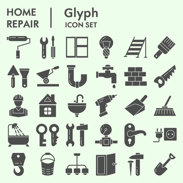 stock vector Home repair solid icon set, renovation symbols set collection or vector sketches. Construction signs set for computer web, the glyph pictogram style package isolated on white background, eps 10.