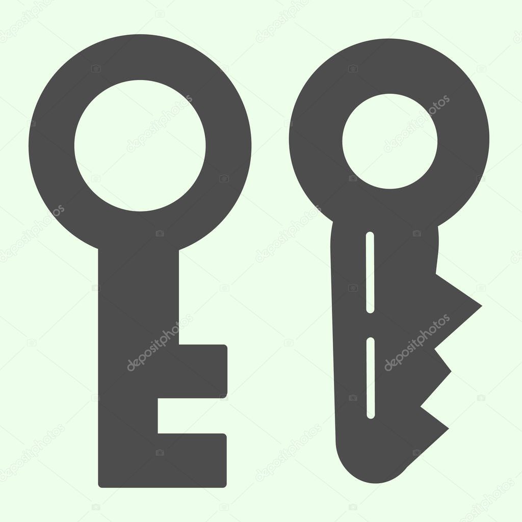 Key solid icon. Two house door keys symbol glyph style pictogram on white background. Real estate and construction signs for mobile concept and web design. Vector graphics.