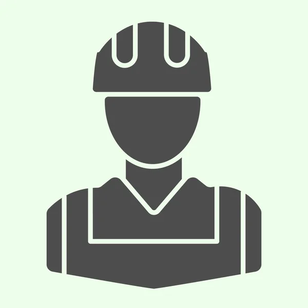Worker solid icon. Construction man with jacket and hardhat helmet glyph style pictogram on white background. House repair and renovation signs for mobile concept and web design. Vector graphics. — Stock Vector