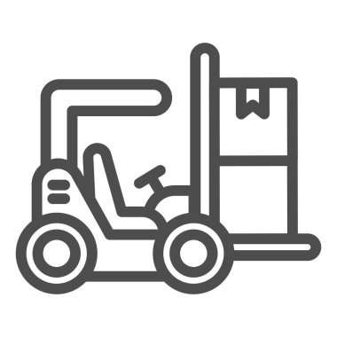 Forklift hattı simgesi, dağıtım ve lojistik sembol, beyaz arka planda kaldırma kamyonu vektör işareti, mobil konsept ve web tasarımı için taslak biçimli kutu yükleyici simgesi. Vektör grafikleri.