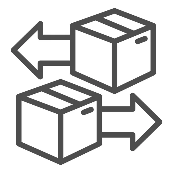 Kartons mit Pfeilen Liniensymbol, Liefer- und Logistiksymbol, Frachtgutbox mit Austauschpfeil-Vektorzeichen auf weißem Hintergrund, Umriss des Paketsymbols. Vektorgrafik. — Stockvektor
