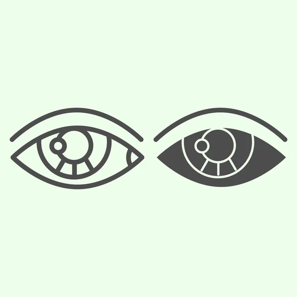Линия человеческого глаза и твёрдая икона. Подробная пиктограмма человеческого глазного органа на белом фоне. Анатомия и знаки органов для мобильной концепции и веб-дизайна. Векторная графика . — стоковый вектор