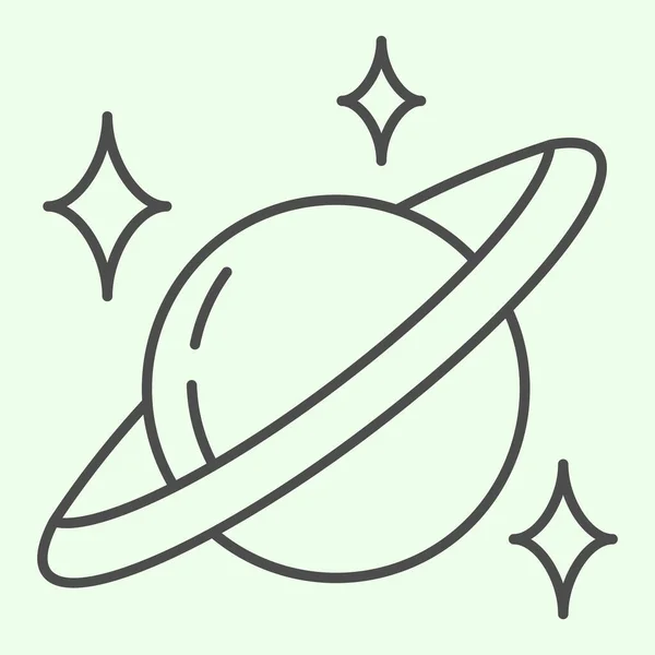 Pictograma liniei subțiri Saturn. Planeta cu stele în spațiu schițează pictograma stilului pe fundal alb. Semnele universului și astronomiei pentru conceptul mobil și designul web. Grafica vectoriala . — Vector de stoc