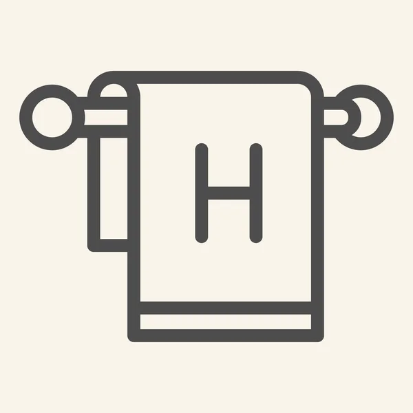 Ručník na ikoně zavěšení. Ručník v koupelně se symbolem H, obrysový piktogram na béžovém pozadí. Hotelová textilní značka pro mobilní koncept a webdesign. Vektorová grafika. — Stockový vektor