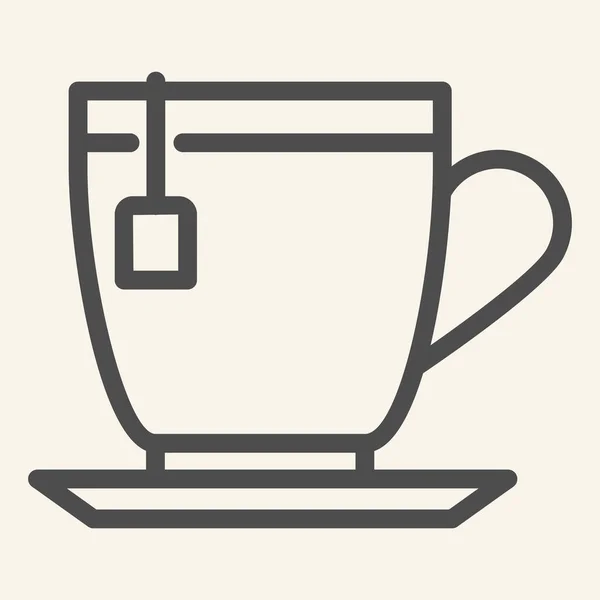 Ikonen vid telinjen. Te kopp med tekanna symbol, skissera stil piktogram på beige bakgrund. Varm dryck i cupskylt för mobilt koncept och webbdesign. Vektorgrafik. — Stock vektor