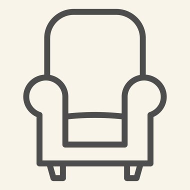 Yumuşak koltuk çizgisi simgesi. Rahat klasik koltuk sembolü, bej arka planda ana hatlı resim. Mobil konsept ve web tasarımı için gevşeme levhası. Vektör grafikleri.