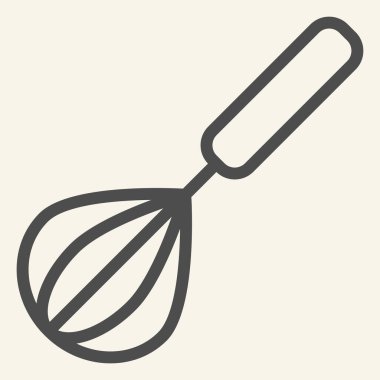 Elle karıştırıcı satırı simgesi. Çırpma sembolü, bej arka planda ana hatlı resim. Mobil konsept ve web tasarımı için mutfak gereçleri. Vektör grafikleri.