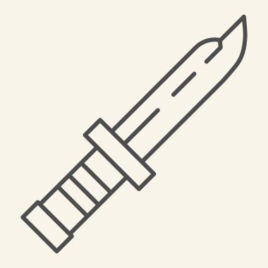 Ordu bıçağı ince çizgi ikonu. Askeri bıçak çizimi beyaza izole edilmiş. Hançer tasarımı, ağ ve uygulama için tasarlanmış. Eps 10.