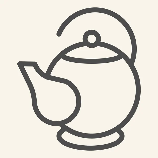 Ikona čajové linky. Keramická konvice na čaj symbol, obrys styl piktogram na béžové pozadí. Oválná čajová konvice pro mobilní koncept a webdesign. Vektorová grafika. — Stockový vektor