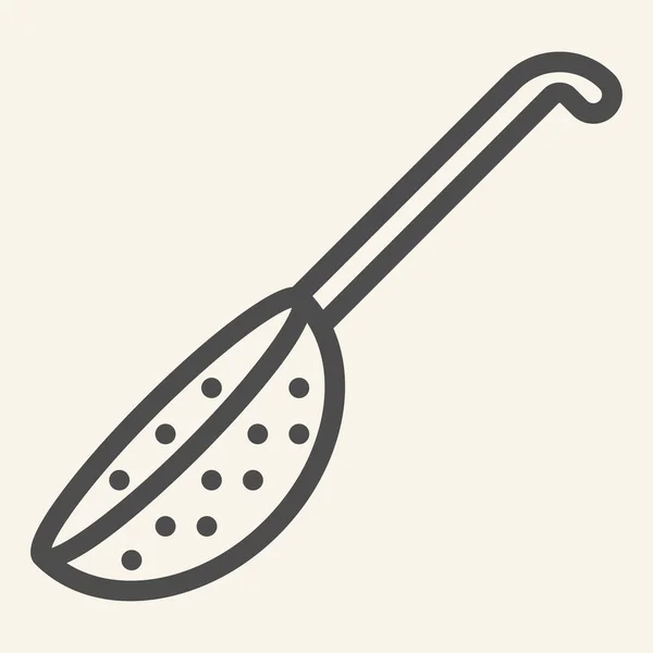 Icono de línea de colador. Manivela el símbolo del colador de cocina, delinea el pictograma de estilo sobre fondo beige. Utensilios de cocina y letrero de cocina para concepto móvil y diseño web. Gráficos vectoriales . — Archivo Imágenes Vectoriales