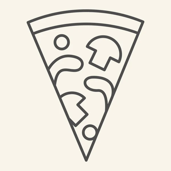 Kawałek pizzy z grzybami cienka ikona linii. Ilustracja wektora fast food wyizolowana na białym. Włoski kontur żywności styl projektowania, przeznaczony do sieci web i aplikacji. Eps 10. — Wektor stockowy