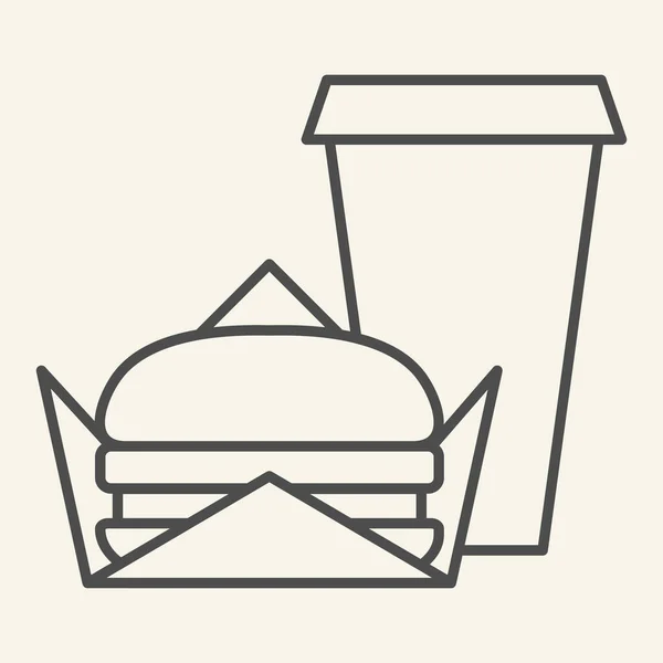 Fast food ícone de linha fina. Burger e beber ilustração vetorial isolado em branco. Projeto de estilo de contorno de hambúrguer e bebida, projetado para web e aplicativo. Eps 10 . — Vetor de Stock