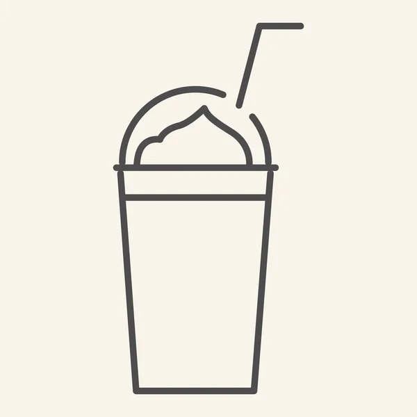 Milkshake thin line icon. Smoothie vector illustration isolated on white. Take away cup outline style design, designed for web and app. Eps 10. — Stock Vector