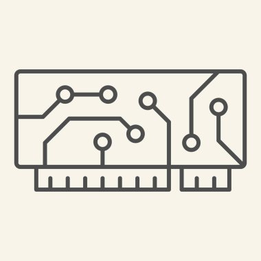Mikroçip ince çizgi simgesi. Devre vektör çizimi beyaza izole edildi. Anakart tasarımı, web ve uygulama için tasarlandı. Eps 10.