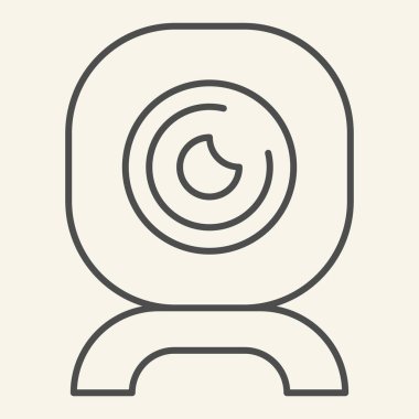 Web kamera ince çizgi simgesi. Video sohbet kamerası vektör illüstrasyonu beyaza izole edildi. Bilgisayar kamerası tasarımı, web ve uygulama için tasarlandı. Eps 10.