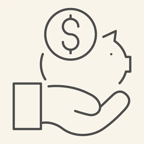 存钱细线图标.在白色上孤立的存储向量说明。小猪银行手握轮廓设计,专为网页和应用设计.Eps 10. — 图库矢量图片