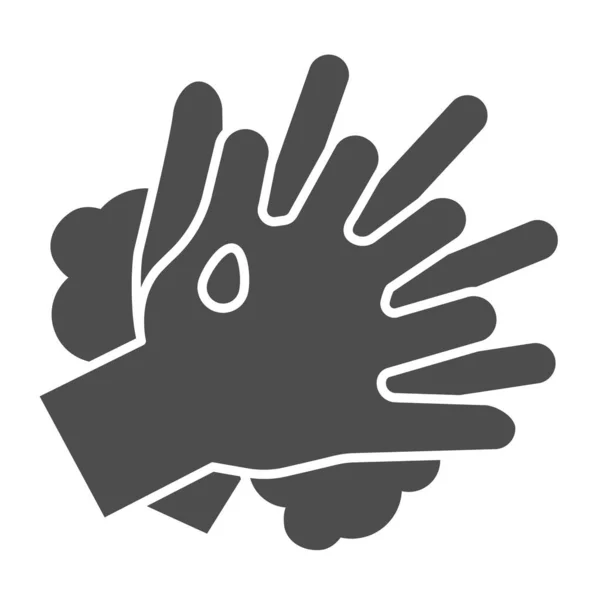 Мытье рук инструкция твердый значок. Правильно чистая между пальцами пиктограмма в стиле глифа на белом фоне. Предотвратить распространение коронавируса для мобильной концепции и веб-дизайна. Векторная графика . — стоковый вектор