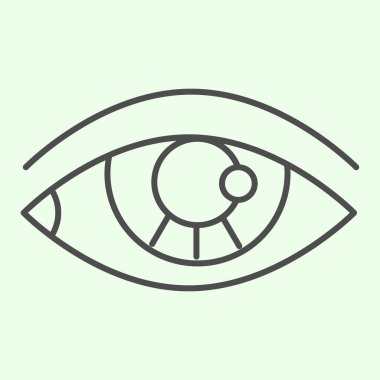 İnsan gözü ince çizgi ikonu. Ayrıntılı insan gözbebeği organı çizimi beyaz arka planda resim çizimi. Mobil konsept ve web tasarımı için anatomi ve organlar işaretleri. Vektör grafikleri.