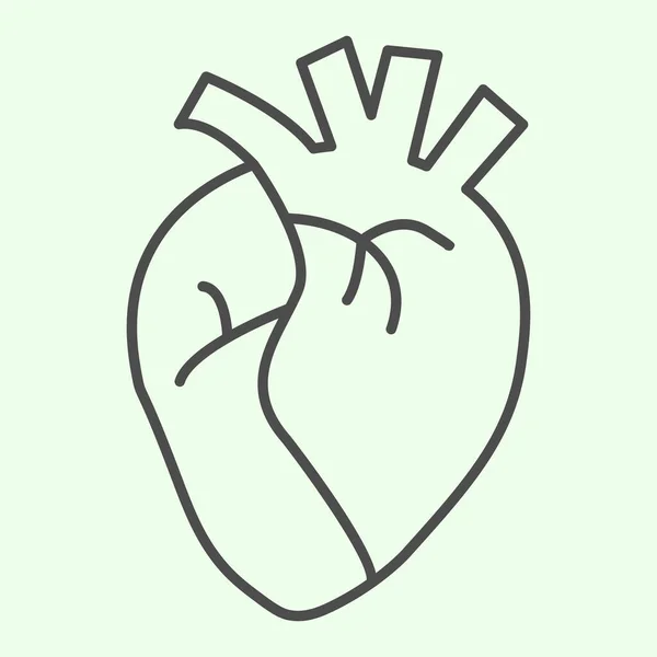 Ícone de linha fina de órgão cardíaco. Realista coração humano esboço estilo pictograma no fundo branco. Anatomia e órgãos sinais para o conceito móvel e web design. Gráficos vetoriais . —  Vetores de Stock