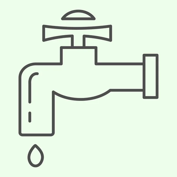 Icono de línea delgada grifo. Filtración del grifo de agua con pictograma de estilo de perfil de gota sobre fondo blanco. Carteles de reparación y construcción de viviendas para concepto móvil y diseño web. Gráficos vectoriales . — Vector de stock