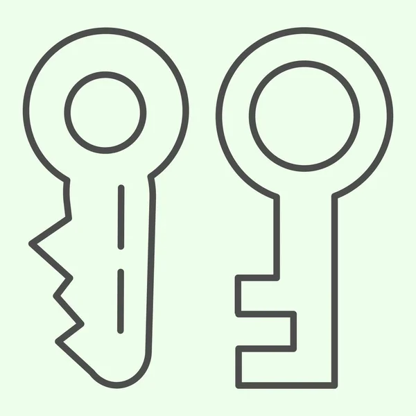 Icono de línea delgada clave. Dos llaves de la puerta de la casa símbolo contorno estilo pictograma sobre fondo blanco. Signos inmobiliarios y constructivos para el concepto móvil y el diseño web. Gráficos vectoriales . — Vector de stock