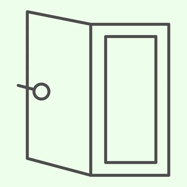 ドアの細い線のアイコン。白い背景に家の出口や入り口アウトラインスタイルのピクトグラムを開きます。モバイルコンセプトとウェブデザインのためのアパートや建設標識。ベクトルグラフィックス. — ストックベクタ