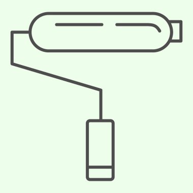 Paten ince çizgi ikonu. Beyaz arka planda boya silindiri taslak resim çizimi yenileniyor. Mobil konsept ve web tasarımı için inşaat ve inşa araçları tabelaları. Vektör grafikleri.