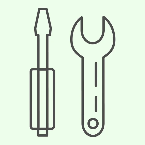 Wrench and screwdriver thin line icon. Spanner and cross-shaped screwdriver outline style pictogram on white background. Construction signs for mobile concept and web design. Vector graphics. — Stock Vector