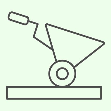 Bina arabası ince çizgi ikonu. Bahçe ya da inşaat boş tramvay hatları beyaz arka planda resim çizimi. Mobil konsept ve web tasarımı için ev onarımı ve yenileme tabelaları. Vektör grafikleri.