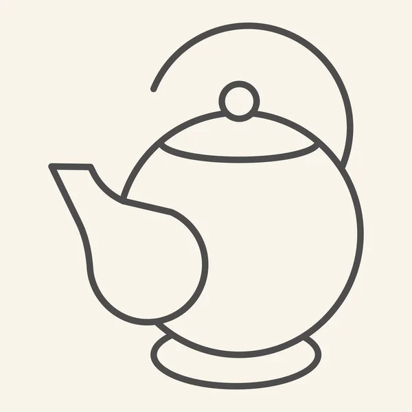 Ikona tenké čáry konvice. Keramická konvice na čaj symbol, obrys styl piktogram na béžové pozadí. Oválná čajová konvice pro mobilní koncept a webdesign. Vektorová grafika. — Stockový vektor