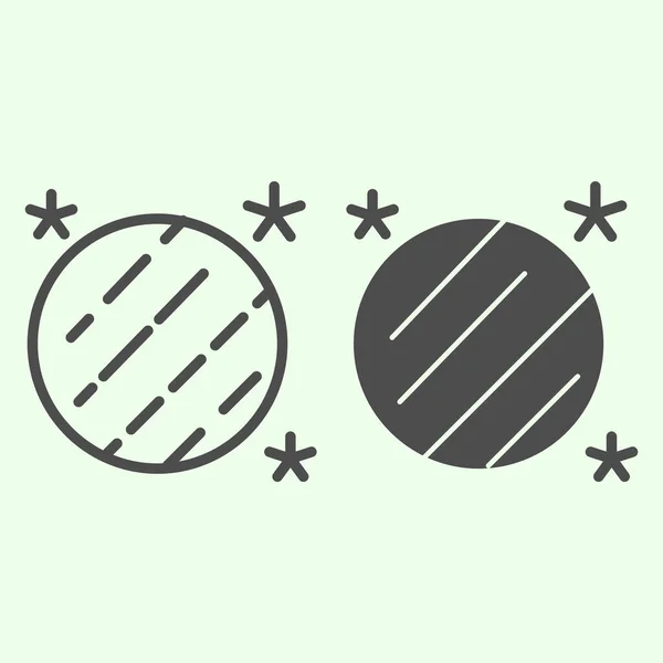 Celestial body line and solid icon. Globe, shiny planet model with stars outline style pictogram on white background. Space and Astronomy signs for mobile concept and web design. Vector graphics. — Stock Vector