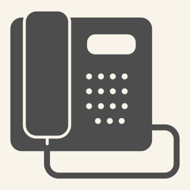 Telefon sapasağlam simgesi. Otel ya da ofis retro telefon sembolü, bej arka planda glifli resim. Mobil konsept ve web tasarımı için telefon iletişimi işareti. Vektör grafikleri.
