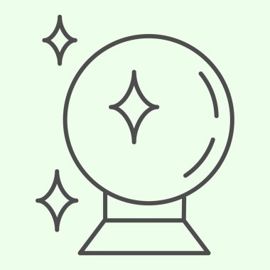 Sihirli top ince çizgi ikonu. Cadı kristal cam küre beyaz arkaplanda resim çizimi. Cadılar Bayramı veya Cadılık ve mobil konsept ve web tasarımı için sihirli işaretler. Vektör grafikleri.