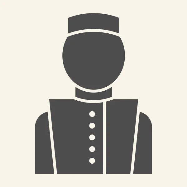 Concierge solid ikon. Hotel Porter symbol, glyf stil piktogram på beige bakgrund. Bellboy i enhetlig skylt för mobila koncept och webbdesign. Vektorgrafik. — Stock vektor