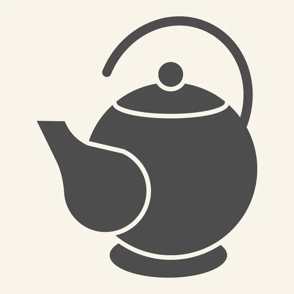 Teekanne solide Symbol vorhanden. Keramikkocher für Teesymbol, Piktogramm im Glyphen-Stil auf beigem Hintergrund. Ovales Teekannenschild für mobiles Konzept und Webdesign. Vektorgrafik. — Stockvektor