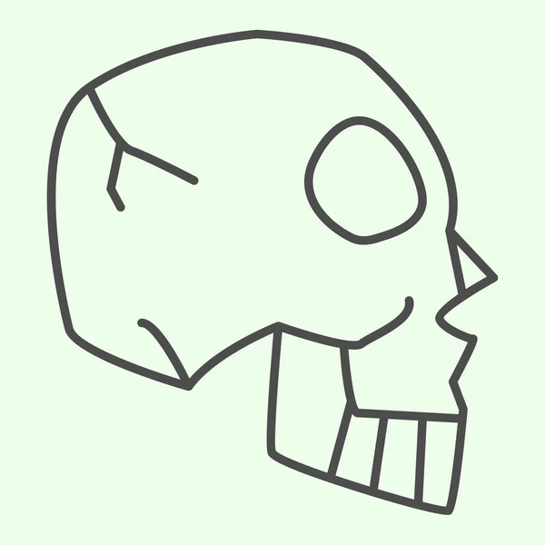 Halloween Skull Side View icono de línea delgada. La espeluznante cabeza de la muerte humana esboza un pictograma de estilo sobre fondo blanco. Brujería y signo mágico para el concepto móvil y el diseño web. Gráficos vectoriales . — Vector de stock