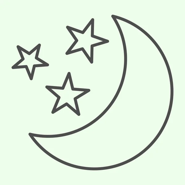 Icono de línea delgada media luna. Medialuna espeluznante nocturna con estrellas delinean pictograma estilo sobre fondo blanco. Signo de Halloween para el concepto móvil y el diseño web. Gráficos vectoriales . — Vector de stock