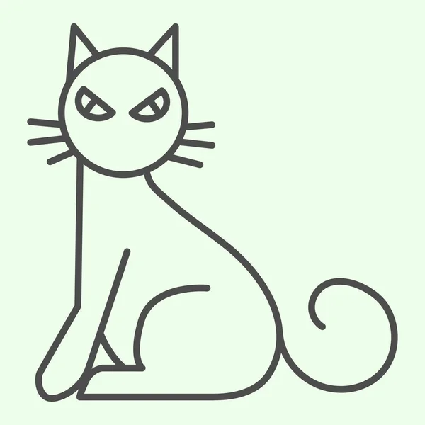 Boszorkány macska vékony vonal ikon. Ijesztő macska ül oldalra, és bámult körvonalas stílus piktogram fehér háttér. Halloween vagy boszorkányság jelek mobil koncepció és web design. Vektorgrafika. — Stock Vector