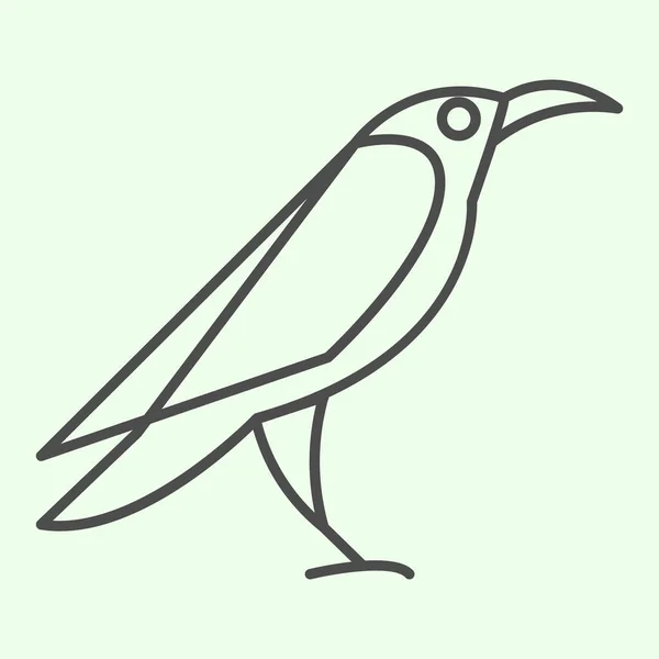 Halloween korp tunn linje ikon. Mystisk gotisk torn fågel skissera stil piktogram på vit bakgrund. Ond eller häxa vild kråka siluett för mobila koncept och webbdesign. Vektorgrafik. — Stock vektor