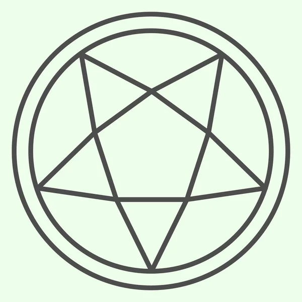 Pentagram ince çizgi simgesi. Beyaz arkaplandaki mistik gotik beş köşeli yıldız ana hatlarıyla resim çiziyor. Gezici konsept ve web tasarımı için büyülü cadı seremonisi. Vektör grafikleri. — Stok Vektör