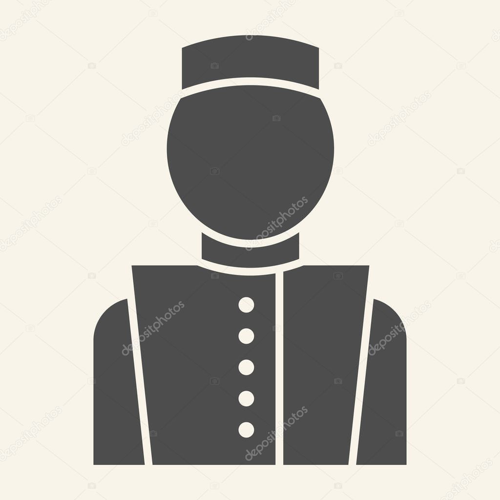 Concierge solid icon. Hotel porter symbol, glyph style pictogram on beige background. Bellboy in uniform sign for mobile concept and web design. Vector graphics.