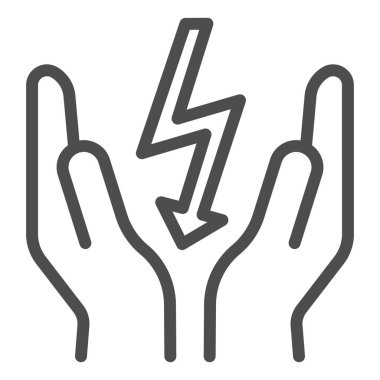 El çizgisi simgesinde şimşek çakması. Beyazda izole edilmiş elektrik vektör illüstrasyonundan tasarruf et. Elektrik güvenliği tasarımı, web ve uygulama için tasarlanmış. Eps 10.