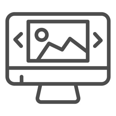 Resim çizgisi simgesi olan bilgisayar monitörü. Grafik tasarım vektör çizimi beyaza izole edildi. Web tasarımı tasarım tarzı tasarım, web ve uygulama için tasarlandı. Eps 10.