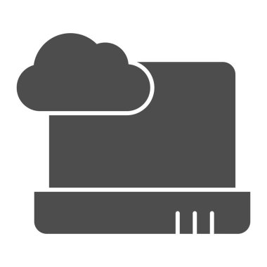 Laptop 'ta bulut bilgisayarı sağlam bir simge. Bulut vektör illüstrasyonlu defter beyaza izole edilmiş. Ağ ve uygulama için tasarlanmış cihaz kabartma tasarımı üzerindeki veri bulutu. Eps 10.