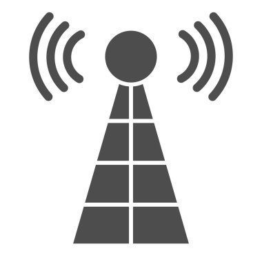 Katı ikon sinyalli anten. Radyo kulesi çizimi beyaza izole edildi. Radar kabartma tasarımı, web ve uygulama için tasarlandı. Eps 10.